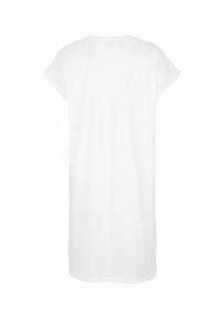 Hvid bomulds t-shirt kjole med en afslappet pasform, korte ærmer og rund halsudskæring. Glat tekstur og knælangt design.