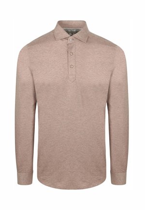 Polo shirt met lange mouwen in lichtbeige. Gemaakt van zachte stof, voorzien van een drieknoopsluiting, kraag en smalle manchetten.