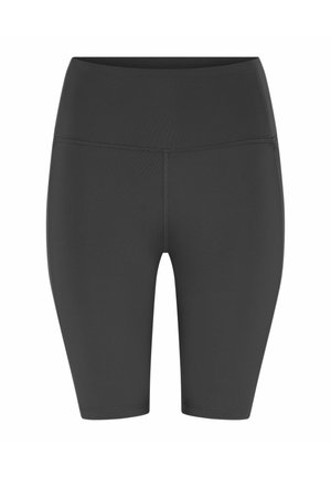 Mustad kõrge vöökohaga põlveni ulatuvad spordipüksid laugete õmblustega ja siledast, venivast kangast.