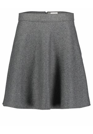 Grå A-formet nederdel i knælængde lavet af filtstof med en tilpasset talje og lynlås bagpå.