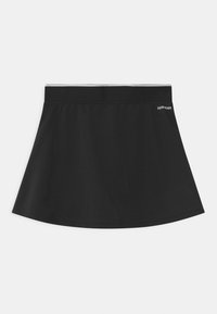 Black athletic skirt with a wide waistband, flared design, textured fabric, and a small "AEROREADY" logo on the side.