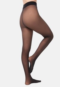 Tights negros y transparentes con una textura suave. Presentan una cinturilla amplia y una puntera reforzada para mayor durabilidad. Su diseño ajustado realza la forma de las piernas.