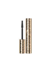 Gouden cilindervormige mascara-houder met reliëftekst "PANORAMA"; zwarte mascara-applicator met korte haartjes.