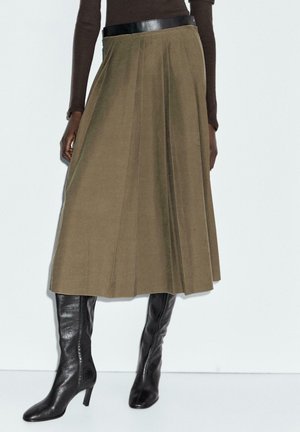 MIDI WITH WAIST DETAIL - Gonna a pieghe - light brown