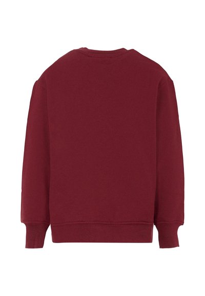 Felpa bordeaux con maniche lunghe, collo rotondo e polsini e orlo a coste. Realizzata in tessuto morbido; design minimale, senza motivi o loghi visibili.