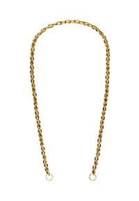 Collier en maillon doré avec des maillons ovales, texture lisse et deux petits fermoirs en anneau à chaque extrémité. Design élégant et minimaliste.