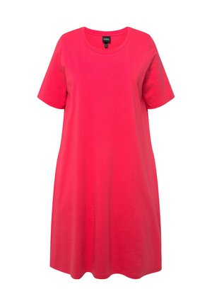 Ulla Popken A-LIJN RONDE HALS KORTE MOUWEN ZAKKEN - Trikoomekko - hibiscus red