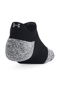 Schwarze Sportsocke mit strukturiertem grauem Fersen- und Zehenbereich, die eine eng anliegende Passform sowie einen elastischen oberen Saum für Komfort und Unterstützung bietet.