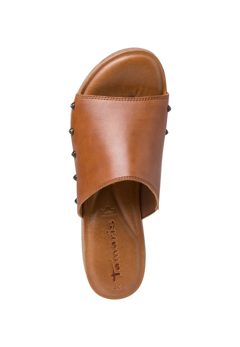 Damen Flache Pantoletten | Tamaris Clogs cognac leather/braun - PW63370 Damen Flache Pantoletten | Tamaris Clogs cognac leather/braun - PW63370