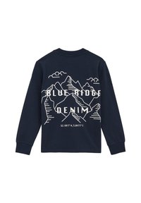 Námořnické tričko s dlouhým rukávem, na zadní straně s bílou grafikou hory a textem "BLUE RIDGE DENIM". Měkký bavlněný materiál.