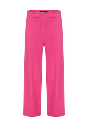 Pantalon droit rose vif avec passants de ceinture, fermeture éclair avant cachée et taille mi-haute.