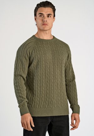 RAGLAN CABLE O-NECK - Jumper - dusty army