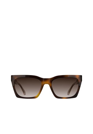 Lunettes de soleil rectangulaires écaille de tortue marron avec verres teintés dégradés et montures épaisses, vues de face.
