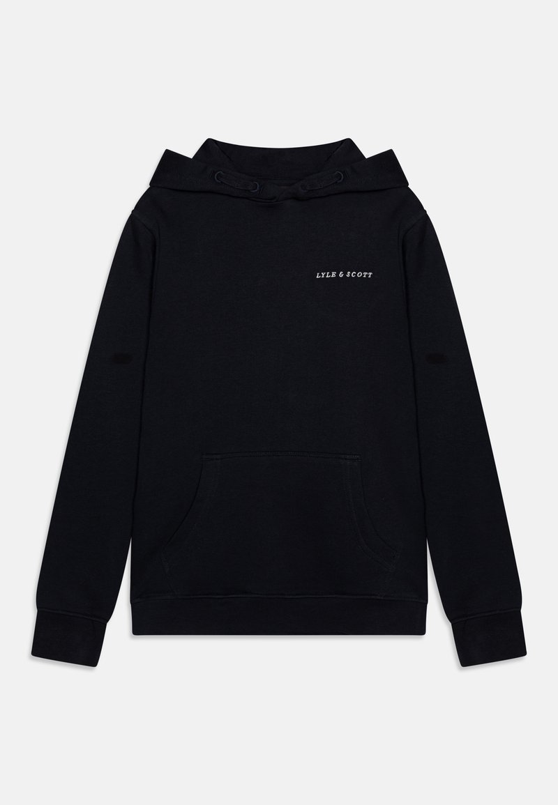 Czarna bluza z kapturem i kieszenią kangurką, z regulowanym kapturem oraz haftowanym logo "LYLE & SCOTT" z przodu. Miękki materiał bawełniany, ściągacze przy mankietach.