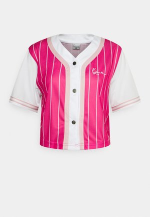 Karl Kani CHEST SIGNATURE PINSTRIPE BASEBALL - Jaka ar rāvējslēdzēju - pink