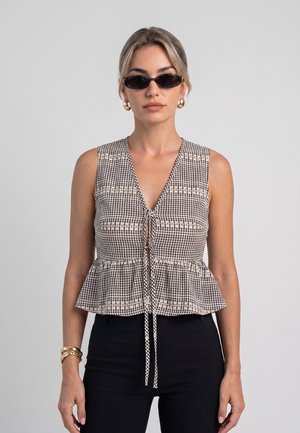 Cupshe, GINGHAM PEPLUM TANK TOP - Blouse - black beige