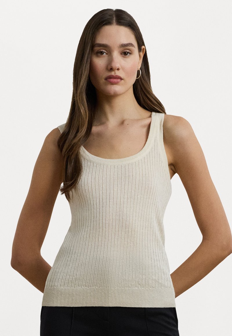 Lauren Ralph Lauren Rib Knit Linen Blend Sweater Tank Top - Top - mascarpone cream