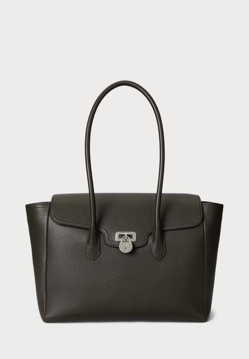 Lauren Ralph Lauren PEBBLED LEATHER LARGE TANNER SATCHEL - Mala de mão - dark olive