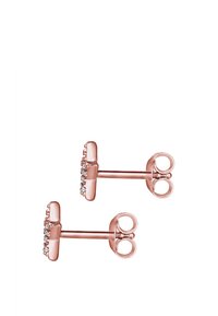 Rosaguld stud øreringe med et horisontalt stangdesign, prydet med små klare ædelsten langs toppen for ekstra detaljer.