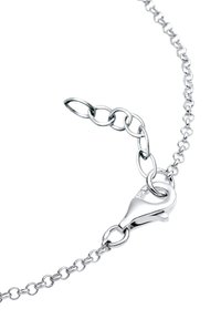 Chaîne en métal argenté avec un fermoir mousqueton et une longueur ajustable. Présente des maillons ronds et une finition polie. Design simple et fonctionnel.