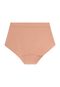 Slip a vita alta in morbido tessuto pesca, con una texture liscia, senza cuciture visibili e una ampia cintura elastica per il massimo comfort.