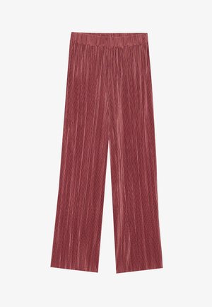 Pantalons larges plissés d'une riche couleur bordeaux. Fabriqués en tissu doux et texturé avec une taille élastique pour un ajustement confortable.