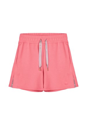 Roze casual shorts met elastische tailleband, trekkoord, zijzakken, subtiele zijsplitten en een klein logovlekje op het linkerbeen.