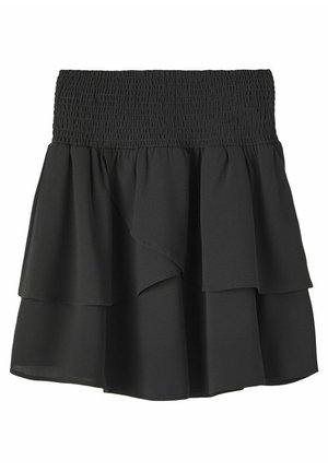 Sort lagdelt nederdel med elastisk talje, lavet af letvægtsstof. Har tre voluminøse lag for et flydende design.