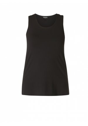 Zwarte mouwloze top met een ronde hals. Gemaakt van gladde stof met een relaxte pasvorm, zonder zichtbare patronen of versieringen.