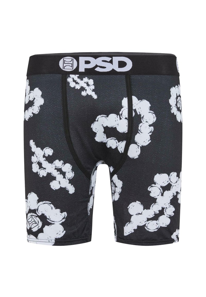 Zwarte boxer briefs met witte wolkenpatronen, met een zwarte tailleband met het "PSD"-logo. Gemaakt van soepel, rekbaar materiaal.
