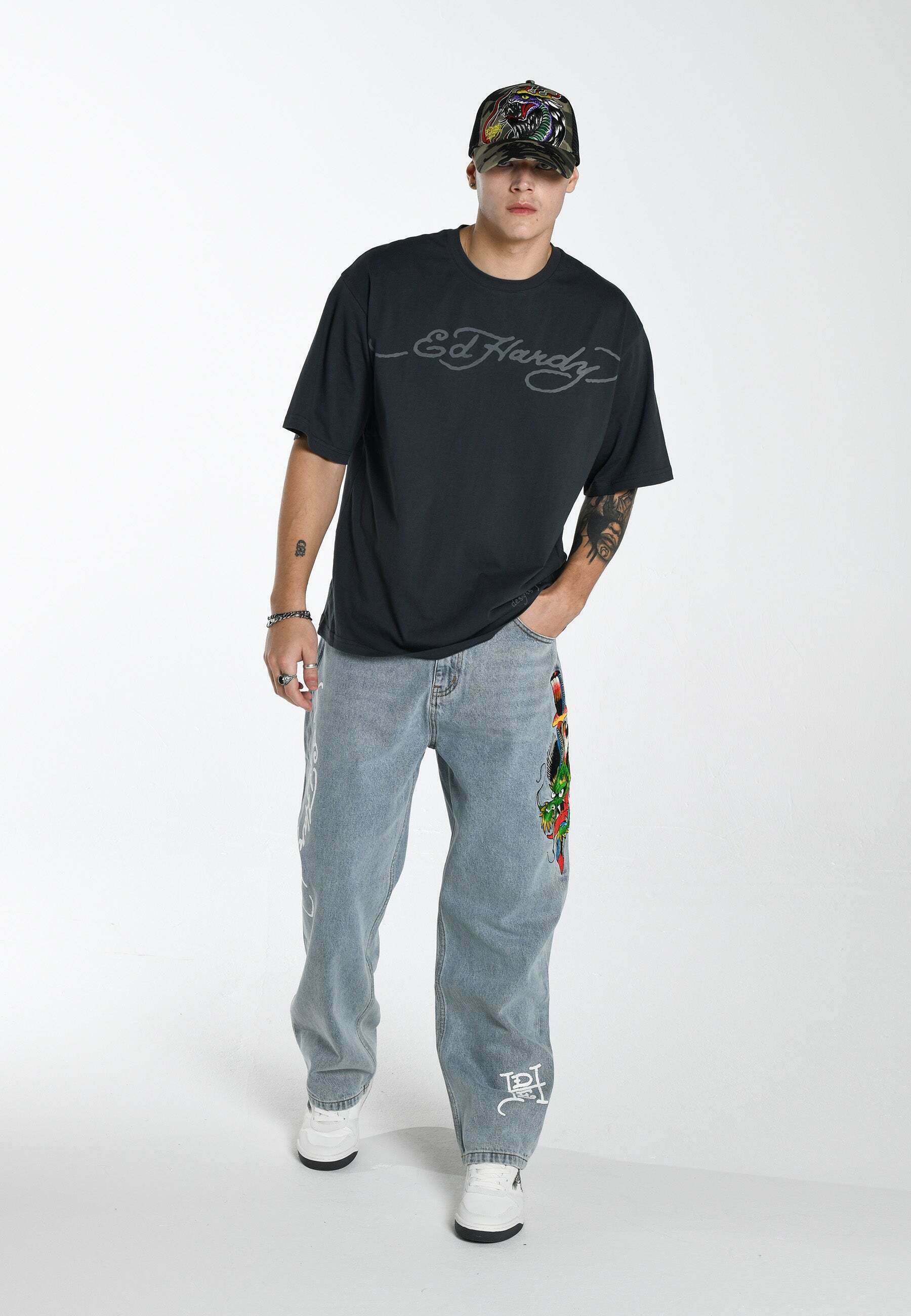 Ed Hardy SKULL-FLAME - T-shirt z nadrukiem/czarny - Zalando.pl