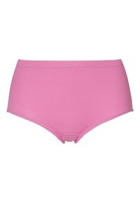 Roze geribbelde high-waisted slips met een gladde elastische tailleband en een klassieke snit, met een subtiele naaddetail bij de beenopeningen.