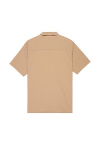 Kortærmet skjorte i lys beige med en glat tekstur, klassisk krave og diskret syningsdetalje langs ryggen.