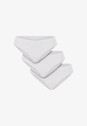 Trois briefs en coton blanc présentés dans un arrangement empilé, avec une texture lisse et un design taille mi-haute.