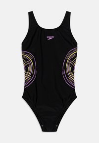 Speedo - GIRLS PLACEMENT MUSCLEBACK - Badedrakt - black/sweet purple/lemon drizzle Miniatyrbilde 1