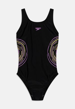 GIRLS PLACEMENT MUSCLEBACK - Swimsuit - black/sweet purple/lemon drizzle