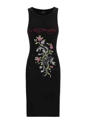 Ed Hardy PANTHER AND FLOWERS DIAMANTE - Jersey dress - black