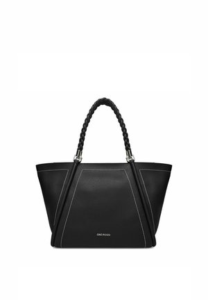 Borsa tote in pelle nera con manici intrecciati, dettagli di cuciture bianche e piccolo logo "GINO ROSSI" al centro davanti.