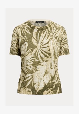 Lauren Ralph Lauren Petite, PALM-FROND-PRINT SHORT-SLEEVE SWEATER - Μπλουζάκι με στάμπα - olive multi