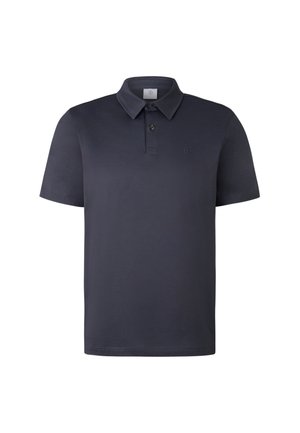 Polo bleu marine en coton, avec un col classique, une patte de boutonnage à deux boutons et un petit logo en relief sur la poitrine gauche.
