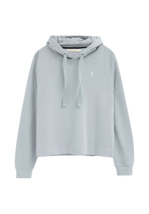 Sudadera corta de color gris claro con capucha ajustable con cordón y pequeño logo blanco de Polo Club en el pecho izquierdo.