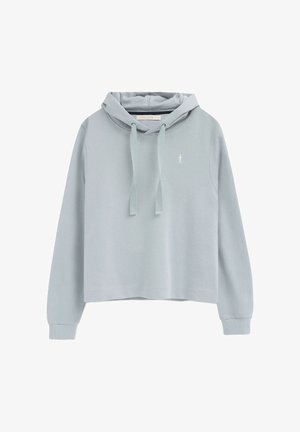 Sudadera corta de color gris claro con capucha ajustable con cordón y pequeño logo blanco de Polo Club en el pecho izquierdo.