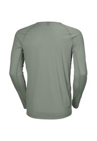 Langarmshirt in gedempt groen, gemaakt van een gladde stof met ribbelstructuur. Heeft versterkte stiksels en een getailleerde pasvorm. Geen graphics.