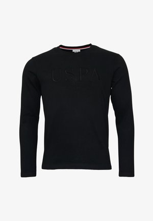 Black long-sleeve T-shirt with crew neck, featuring an embossed "USPA" logo on the front and contrasting inner neckline detail.