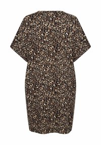 Brun leopardmönstrad klänning med korta ärmar, oversized passform och mjuk textur. Har en avslappnad siluett och rund halsringning.