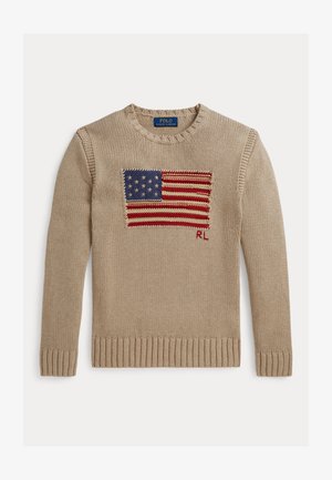 Polo Ralph Lauren, CONTRAST-TRIM ICONIC FLAG SWEATER 7-14Y - Pullover - oatmeal multi