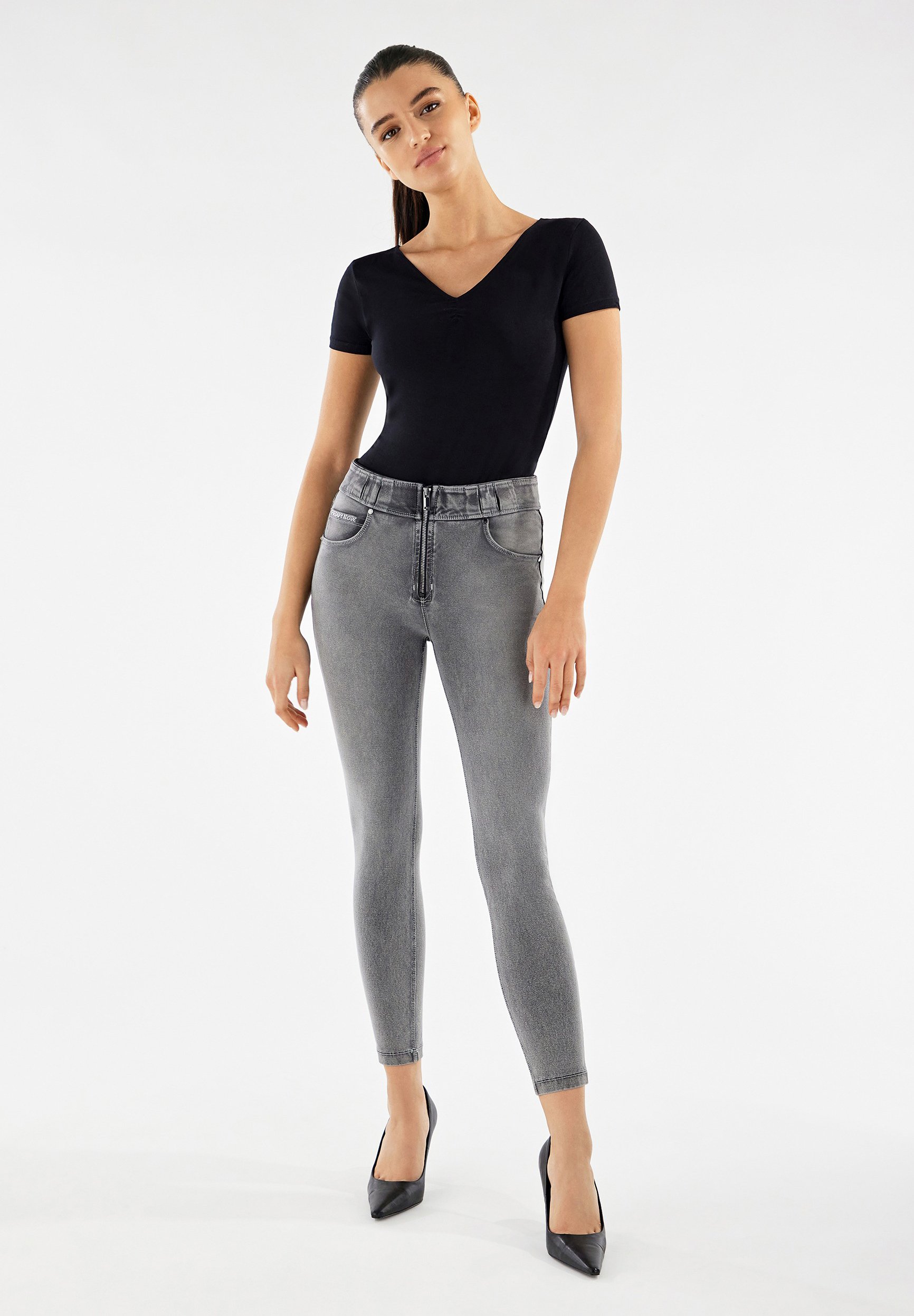 Freddy SLIM VITA MEDIA CON ZIP A VISTA Leggings denim grigio