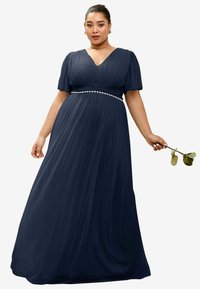PLUS SIZE FIT - SHORT SLEEVE PEARL TRIM BRIDESMAID - Galajurk - navy