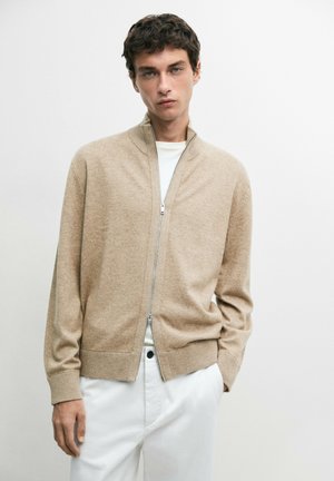 Massimo Dutti, WOOL BLEND CARDIGAN WITH ZIP DETAIL - Cardigan - light brown