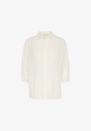 Bijela košulja na dugmad od mješavine pamuka, s izvezenim rupicama, opuštenog kroja i kratkim puf rukavima.